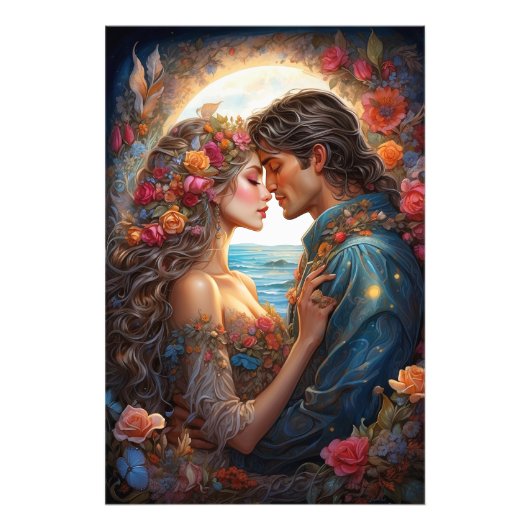 *~* Fantasy Ocean Couple Romantische AP51 Mondlich Fotodruck (Vorne)