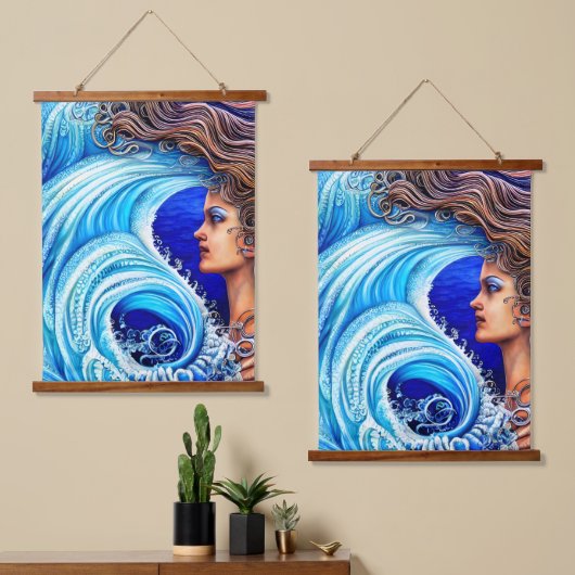 Fantasy Ocean Wave Goddess Artwork Wandteppich Mit Holzrahmen (Asymmetrisch)