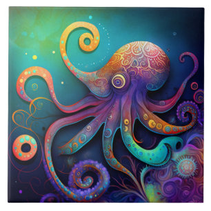 Fantasy-Oktopus, Aquarell Fliese