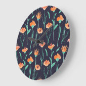Fantasy Orange Blume: Watercolor Dunkle Muster. Große Wanduhr (Winkel)