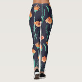 Fantasy Orange Blume: Watercolor Dunkle Muster. Leggings (Rückseite)