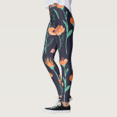 Fantasy Orange Blume: Watercolor Dunkle Muster. Leggings (Links)