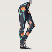 Fantasy Orange Blume: Watercolor Dunkle Muster. Leggings (Rechts)