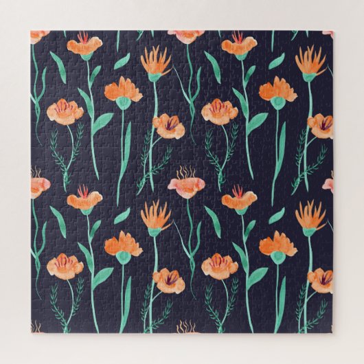 Fantasy Orange Blume: Watercolor Dunkle Muster. Puzzle (Vertikal)