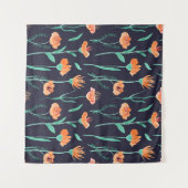 Fantasy Orange Blume: Watercolor Dunkle Muster. Wandteppich (Vorderseite (Horizontal))