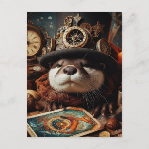 Fantasy Otter Steampunk Tarot Card Reader Postkarte