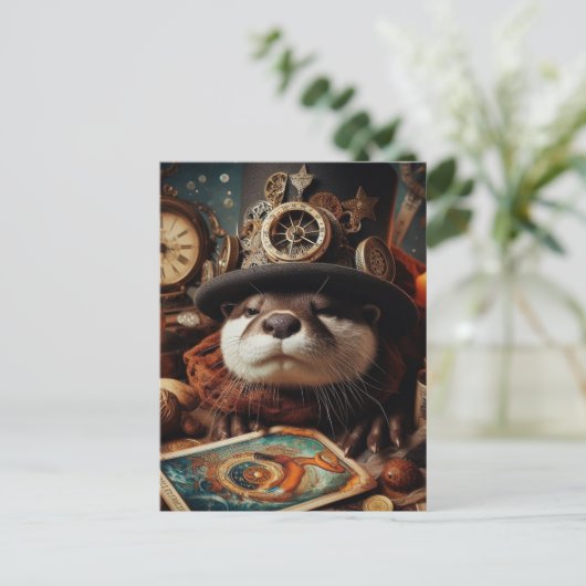 Fantasy Otter Steampunk Tarot Card Reader Postkarte (Stehend Vorderseite)