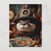 Fantasy Otter Steampunk Tarot Card Reader Postkarte (Vorderseite)