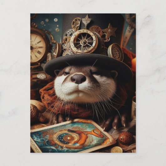 Fantasy Otter Steampunk Tarot Card Reader Postkarte (Vorderseite)
