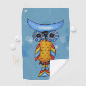 Fantasy Owl Big Round eyes Blue Head on Circles Golfhandtuch (Insitu)