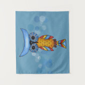 Fantasy Owl farbige Federn Blue Head Eyes Wandteppich (Vorderseite)