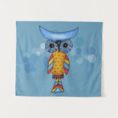 Fantasy Owl farbige Federn Blue Head Eyes Wandteppich (Vorderseite (Horizontal))