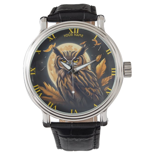 Fantasy Owl Halloween Moon Armbanduhr (Vorderseite)