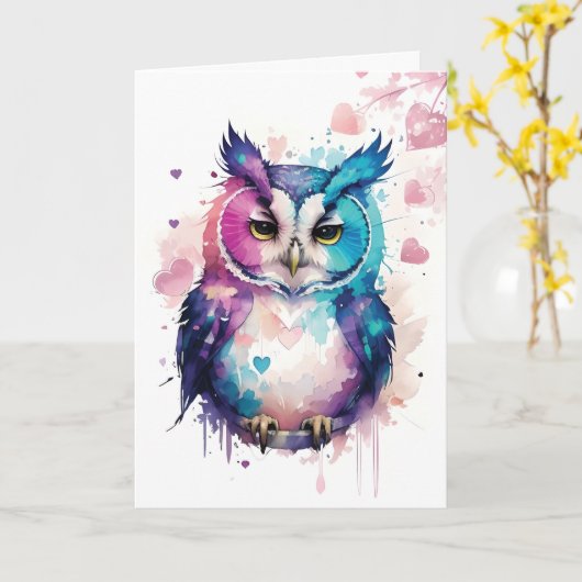 Fantasy Owl mit Herz Valentine Karte (Gelbe Blume)