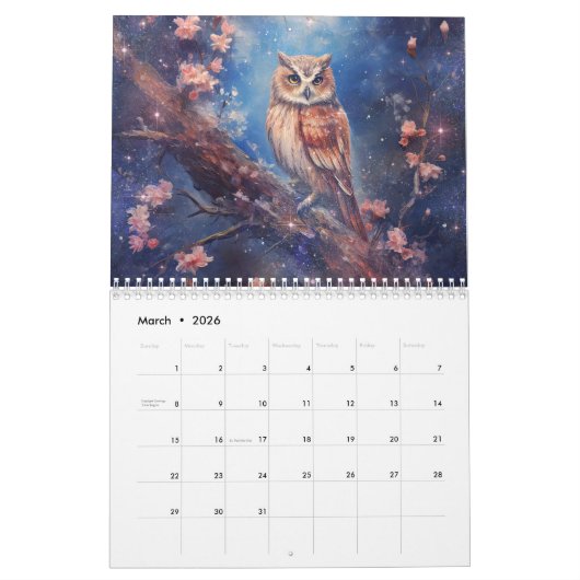 Fantasy Owls in Abstract Style Kalender (Mär 2026)