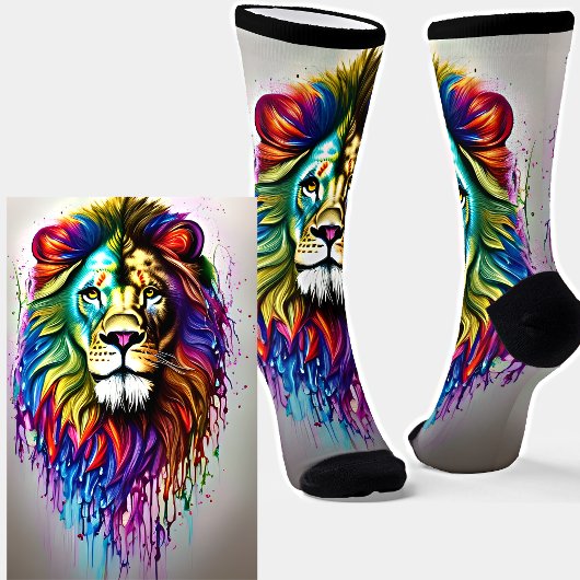 Fantasy Paint Tropfen Bright Rainbow Colors Lion L Socken