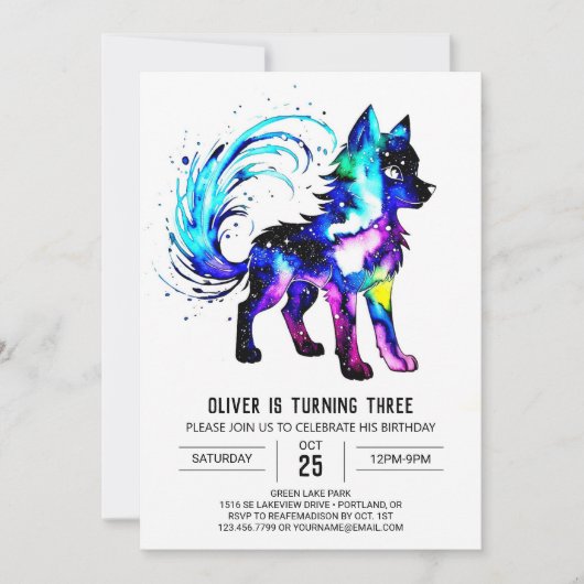 Fantasy Painted Wolf Digital Boy Geburtstag Einladung (Vorderseite)