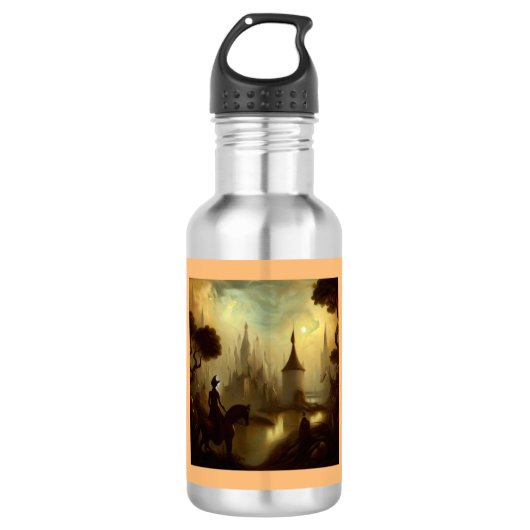 Fantasy Painting 8 - Pferderennfahrer Edelstahlflasche (Vorderseite)