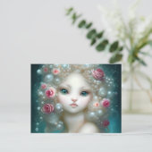 Fantasy Painting a White Fuffy Baby Cat Postkarte (Stehend Vorderseite)