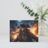 Fantasy Painting Flaming Pirate in Battle Scene Postkarte (Stehend Vorderseite)