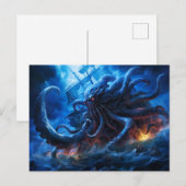 Fantasy Painting Kraken Attacking Ship at Sea Postkarte (Vorne/Hinten)