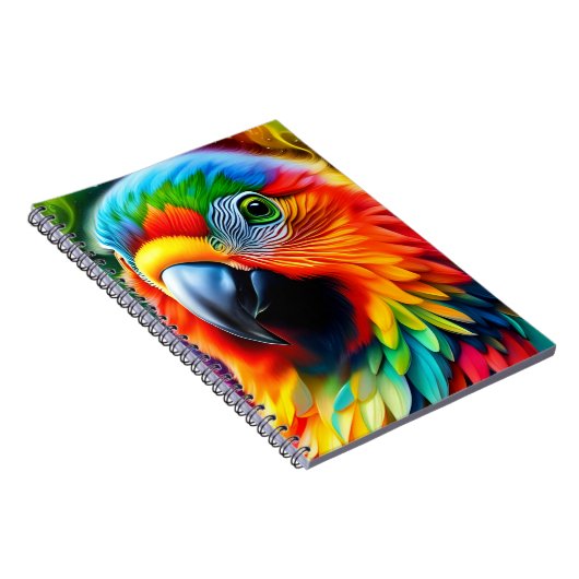 Fantasy-Papagei mit farbenfrohen Regenbogenfedern Notizblock (Rechte Seite)