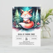 Fantasy Pastel Fox Geburtstag digital Einladung (Stehend Vorderseite)