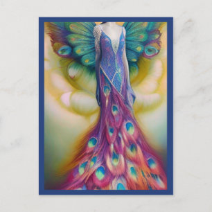 Fantasy Peacock Wedding Dress Fairytale Forest Postkarte