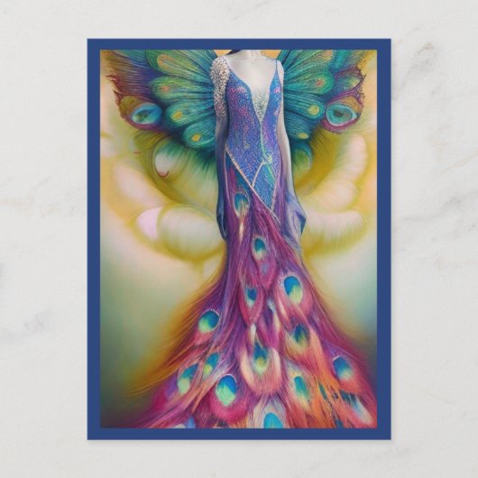 Fantasy Peacock Wedding Dress Fairytale Forest Postkarte (Vorderseite)