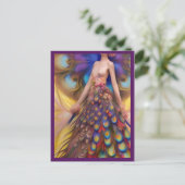 Fantasy Peacock Wedding Dress Fairytale Woodland Postkarte (Stehend Vorderseite)