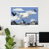 Fantasy Pegasus Fliegendes Pferd und Adlergebirge Poster (Heimbüro)