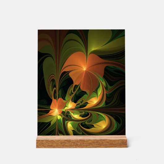 Fantasy-Pflanze Abstrakt Grünes Rost-Braun-Fraktal Acrylschild (Vorderseite)