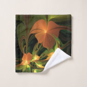 Fantasy-Pflanze Abstrakt Grünes Rost-Braun-Fraktal Badhandtuch Set (Waschlappen)