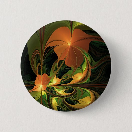 Fantasy-Pflanze Abstrakt Grünes Rost-Braun-Fraktal Button (Vorderseite)