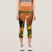 Fantasy-Pflanze Abstrakt Grünes Rost-Braun-Fraktal Capri Leggings (Vorderseite)
