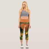 Fantasy-Pflanze Abstrakt Grünes Rost-Braun-Fraktal Capri Leggings (Vorderseite)
