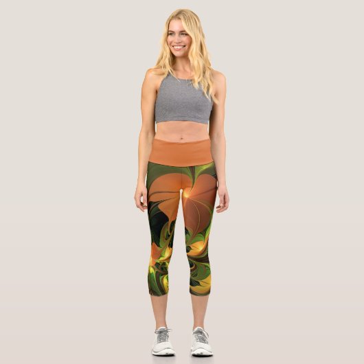 Fantasy-Pflanze Abstrakt Grünes Rost-Braun-Fraktal Capri Leggings (Vorderseite)