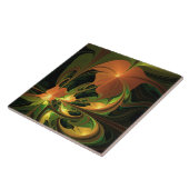 Fantasy-Pflanze Abstrakt Grünes Rost-Braun-Fraktal Fliese (Seite)