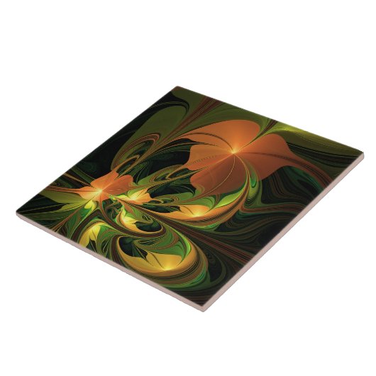 Fantasy-Pflanze Abstrakt Grünes Rost-Braun-Fraktal Fliese (Seite)