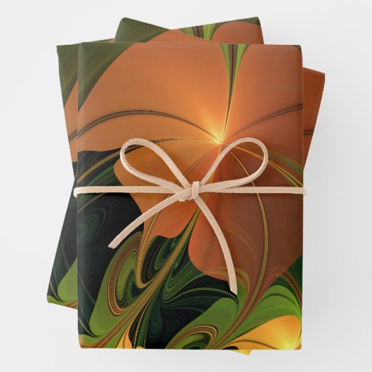 Fantasy-Pflanze Abstrakt Grünes Rost-Braun-Fraktal Geschenkpapier Set (Beispiel)