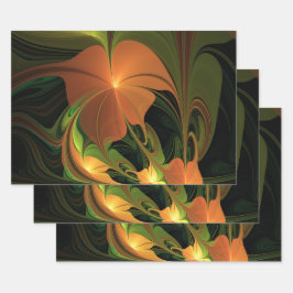 Fantasy-Pflanze Abstrakt Grünes Rost-Braun-Fraktal Geschenkpapier Set