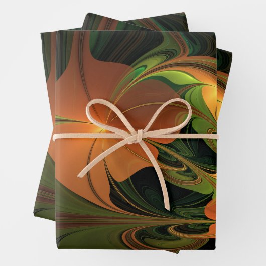 Fantasy-Pflanze Abstrakt Grünes Rost-Braun-Fraktal Geschenkpapier Set (Beispiel)