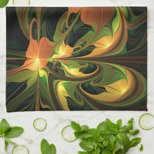 Fantasy-Pflanze Abstrakt Grünes Rost-Braun-Fraktal Geschirrtuch (Gefaltet)