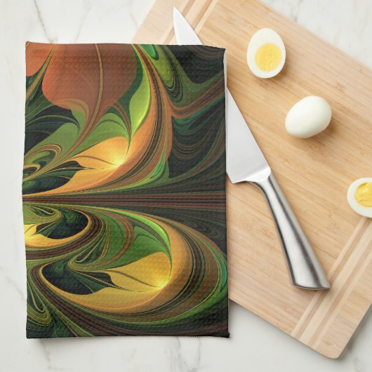 Fantasy-Pflanze Abstrakt Grünes Rost-Braun-Fraktal Geschirrtuch (Viertel Falte)