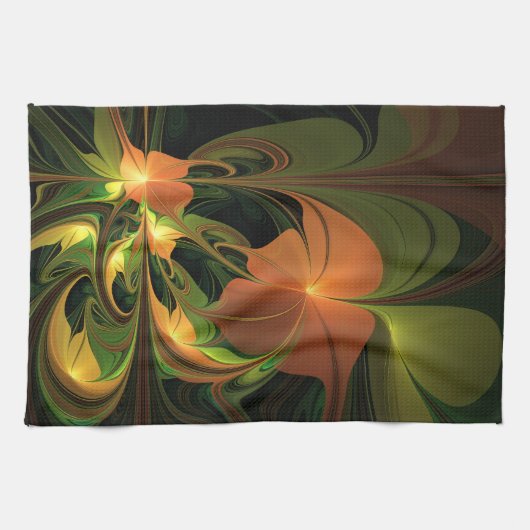 Fantasy-Pflanze Abstrakt Grünes Rost-Braun-Fraktal Geschirrtuch (Horizontal)