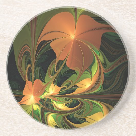 Fantasy-Pflanze Abstrakt Grünes Rost-Braun-Fraktal Getränkeuntersetzer (Vorne)