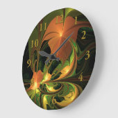 Fantasy-Pflanze Abstrakt Grünes Rost-Braun-Fraktal Große Wanduhr (Winkel)
