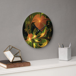 Fantasy-Pflanze Abstrakt Grünes Rost-Braun-Fraktal Große Wanduhr