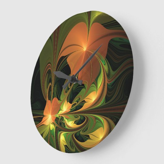 Fantasy-Pflanze Abstrakt Grünes Rost-Braun-Fraktal Große Wanduhr (Winkel)