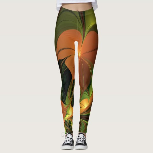 Fantasy-Pflanze Abstrakt Grünes Rost-Braun-Fraktal Leggings (Vorderseite)